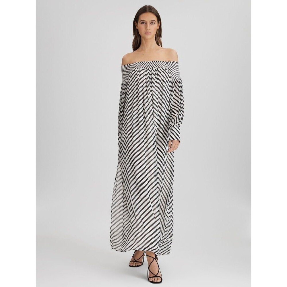 Reiss Fabia Bardot Stripe Maxi Dress size 8 new with tags